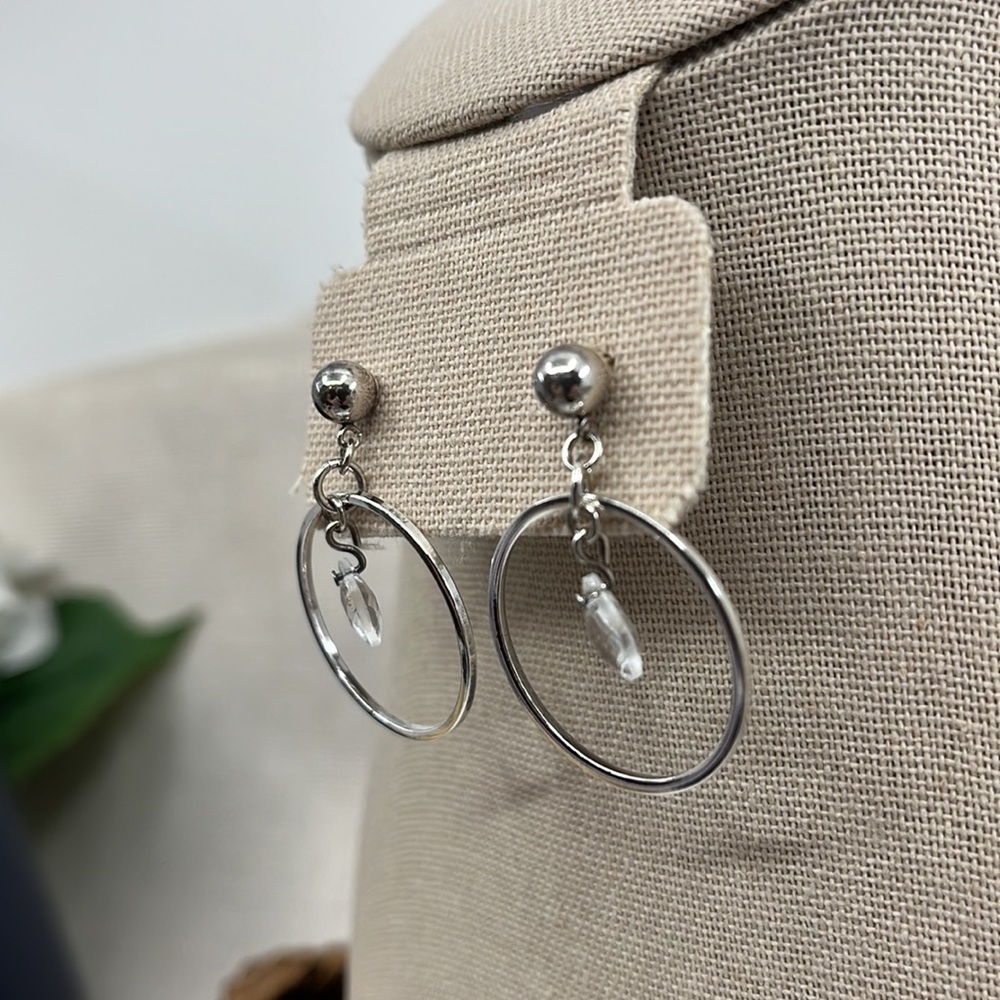 Purely Silver .999 Fine Silver Swarovski Crystal Hoop Earrings + Box - Picture 3 of 10